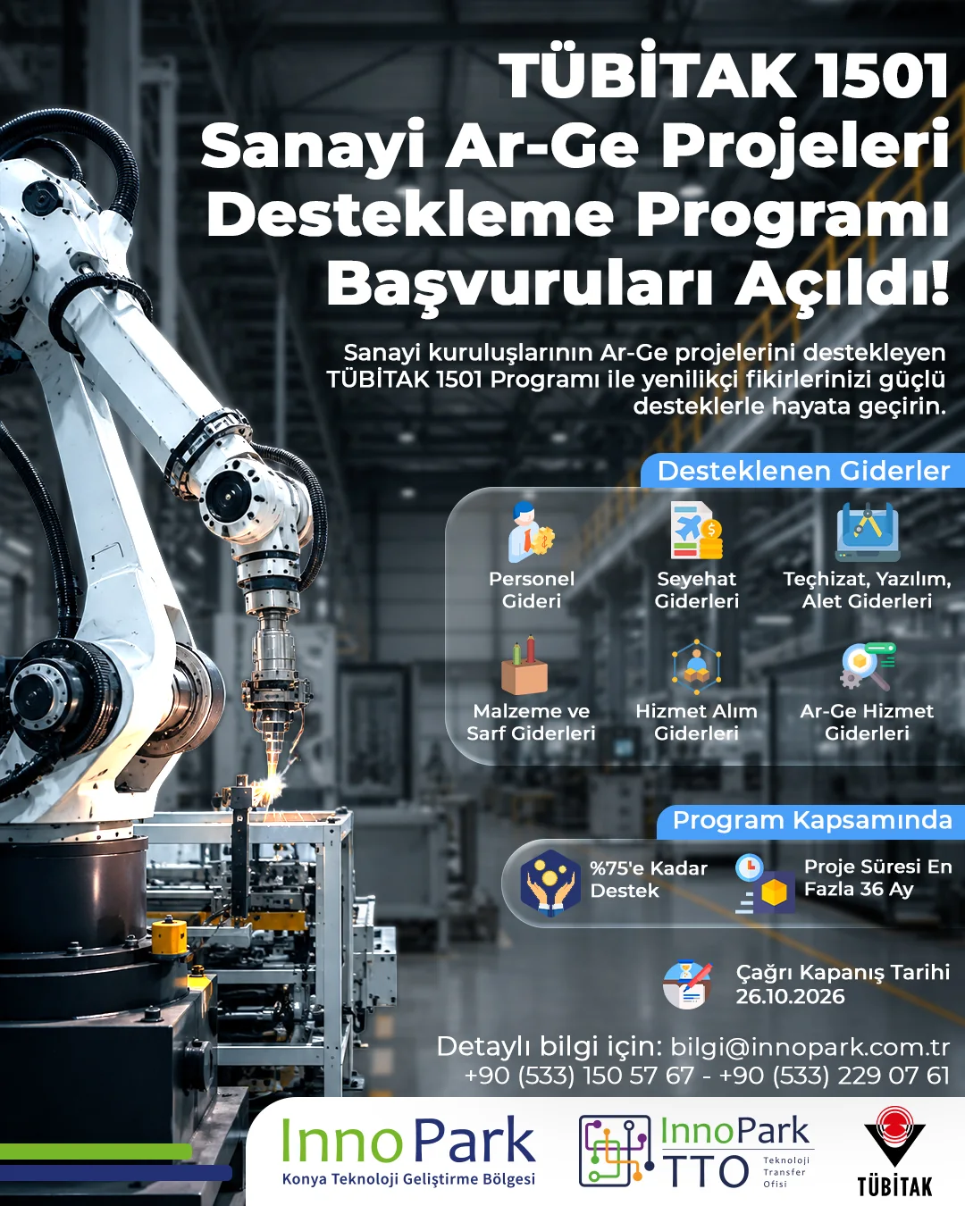 TÜBİTAK 1501 sanayi Ar-Ge destek programı duyuru görseli