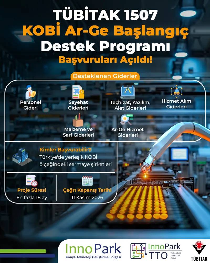 TÜBİTAK 1507 KOBİ Ar-Ge Başlangıç Destek Programı Başvuruları açıldı! afişi
